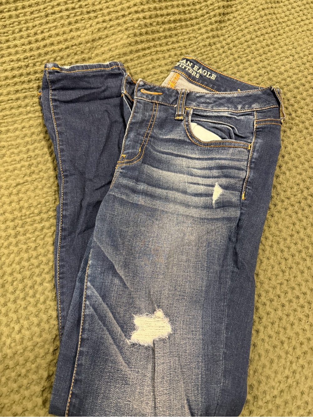 American Eagle Outfitters Dark Blue Distressed Skinny Jeans